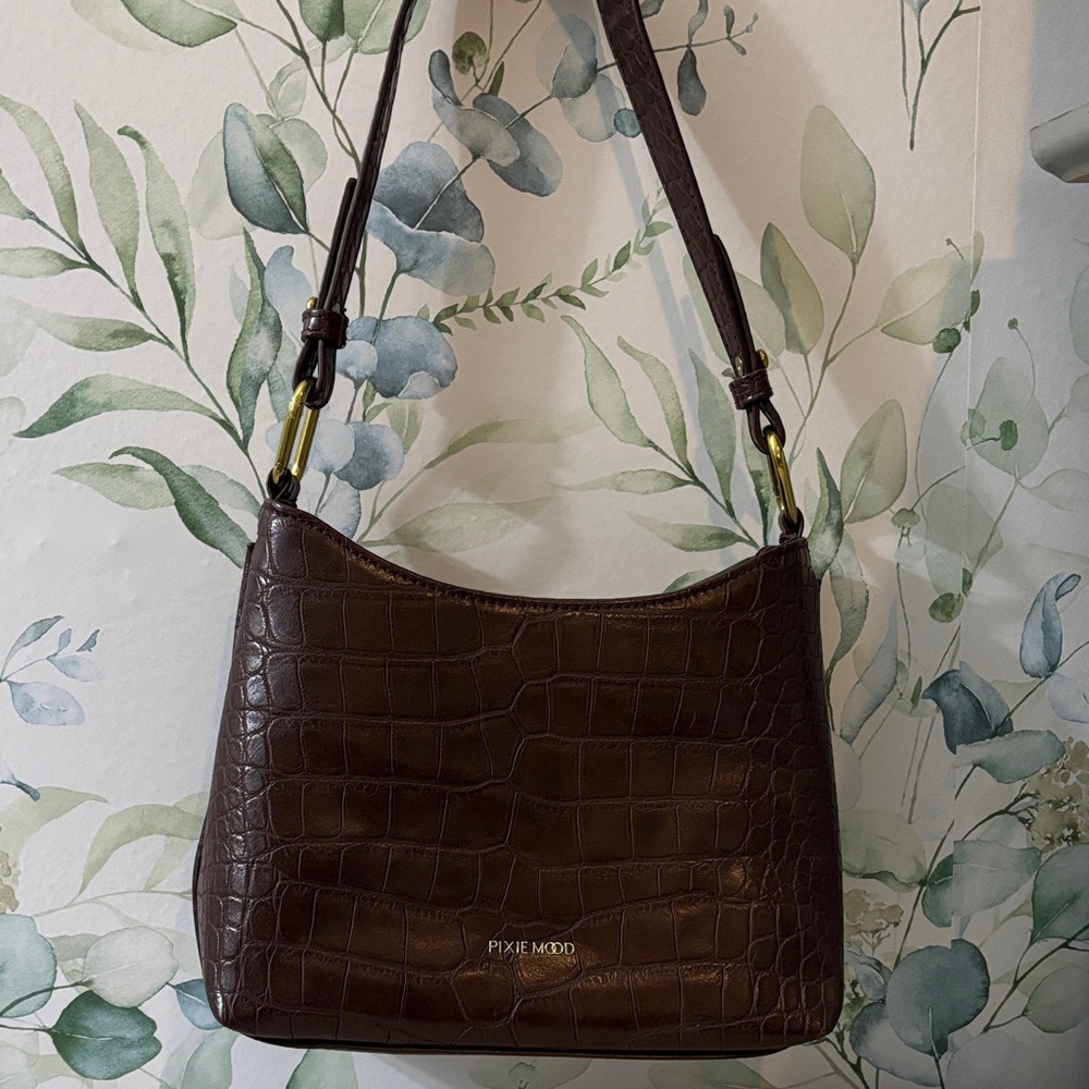 Pixie Mood Dark Brown Croc Shoulder Bag
